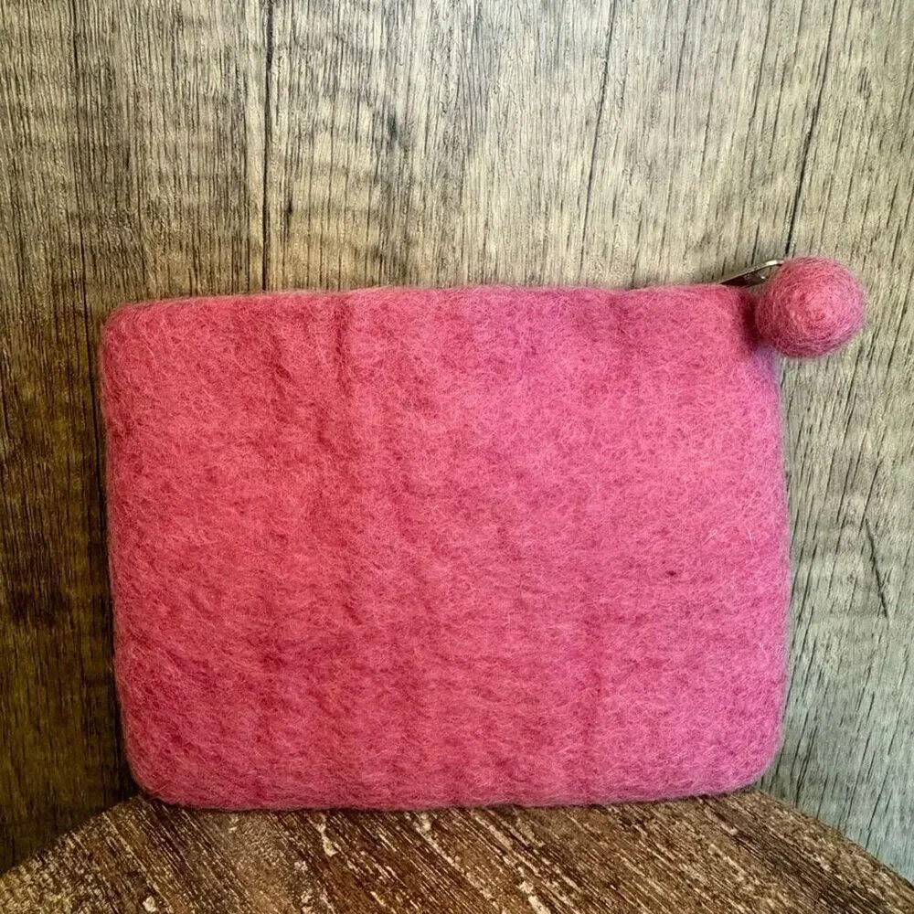 Felted Wool Coin Purse Wallet Pink Purse Accessory Pink Scallop New FAST SHIP